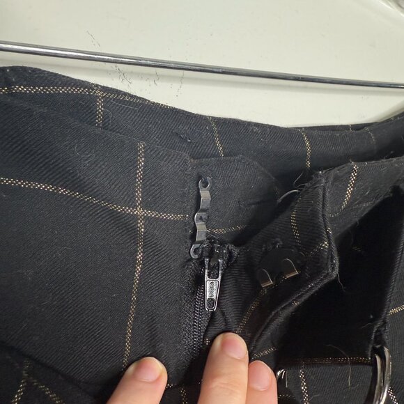 Lucy Paris | Black High Waisted Wide Leg Trousers with Gold Plaid - S - Picture 3 of 6